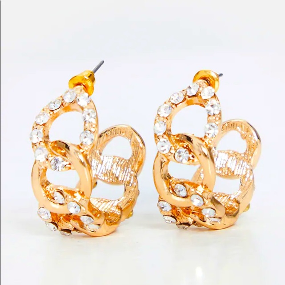 Gold Diamanté Chain Hoop Earrings💛
